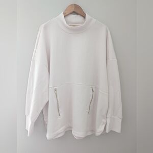 Elie Tahari 3XL White Mock Neck Sweater Gold Zip